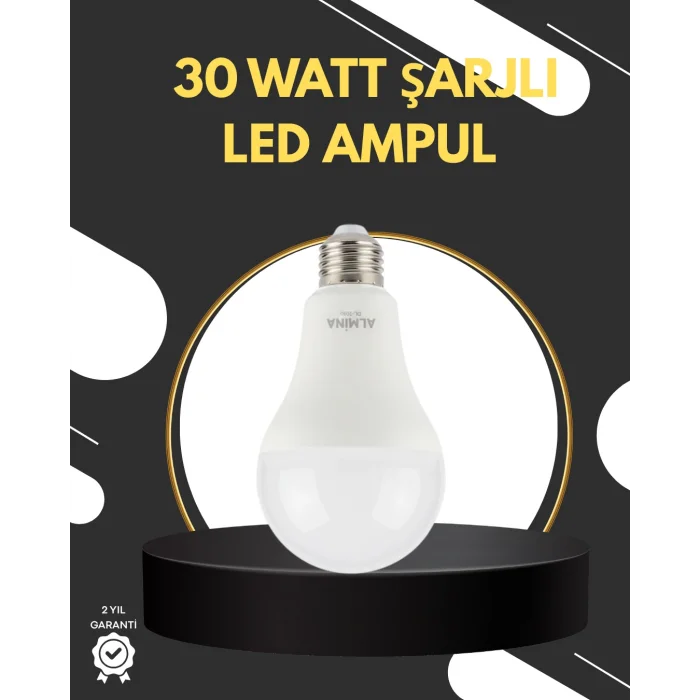 Acil Durumlar İçin Şarjlı LED Ampul 6400K Soğuk Beyaz 30 Watt