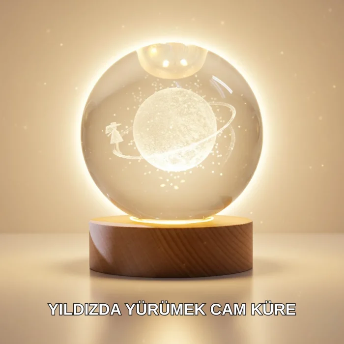 Ahşap Standlı Sarı Işıklı Dekoratif Küre Kız Figürü Tasarım