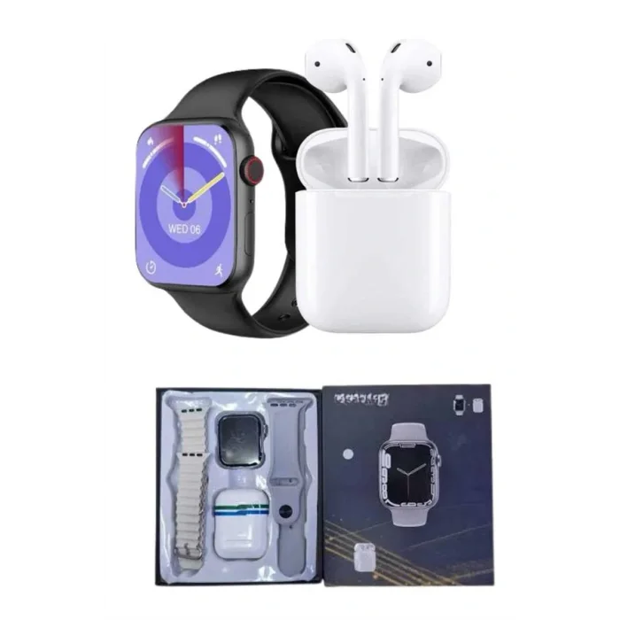 Akıllı Saat Gümüş Kasa Bluetooth Kulaklık Hediyeli Çok Fonksiyonlu İkili Set