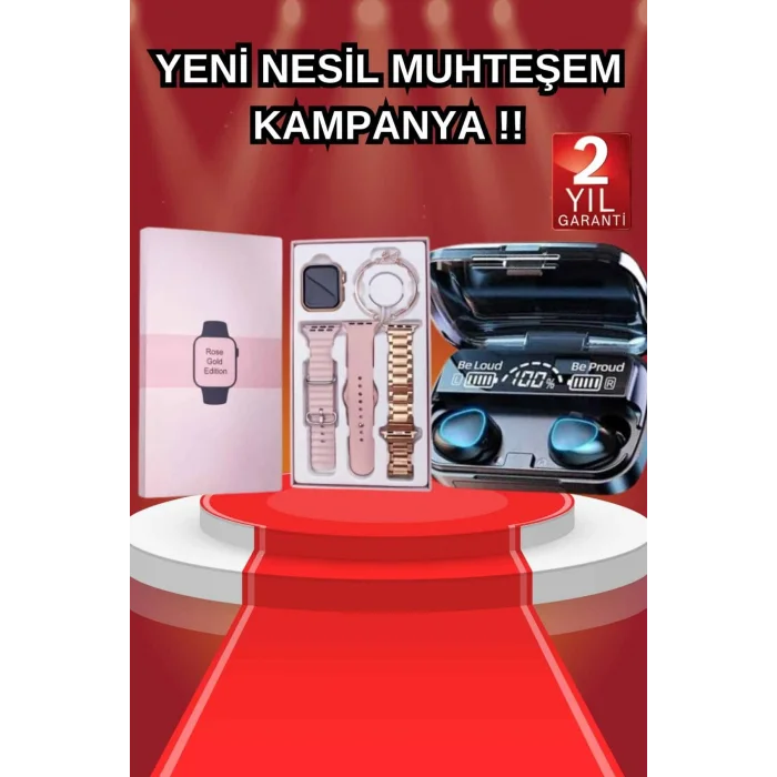 Aksesuar Hediyeli Akıllı Saat ve Dijital Göstergeli Powerbankli Bluetooth Kulaklık