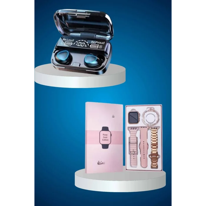 Aksesuar Hediyeli Akıllı Saat ve Dijital Göstergeli Powerbankli Bluetooth Kulaklık