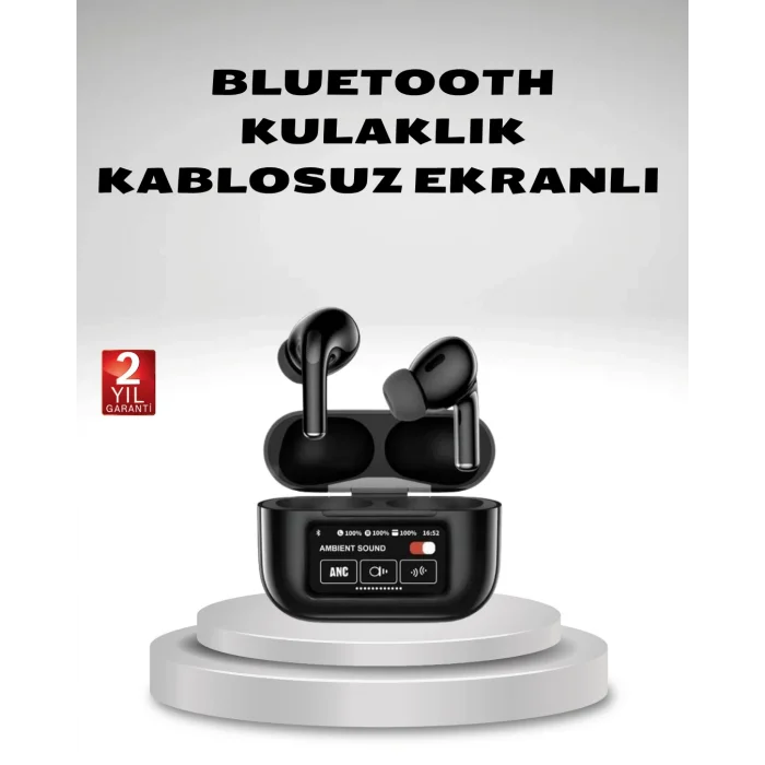 Aktif Gürültü Engelleme (ANC) Kablosuz Bluetooth Kulaklık – Dijital Ekranlı, Dokunmatik ve Uzun Pil Ömürlü
