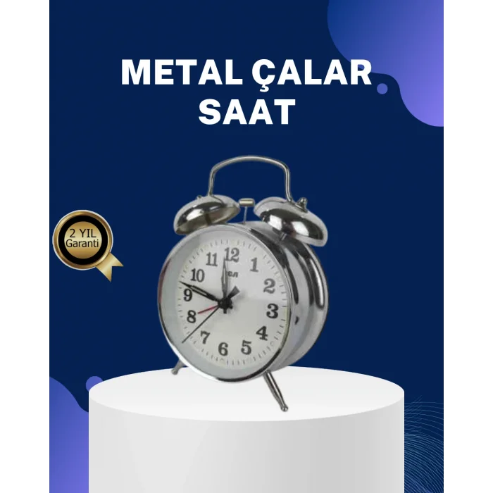 Alarmlı Dekoratif Yuvarlak Masa Saati Gümüş Renk Sessiz ve Işıklı