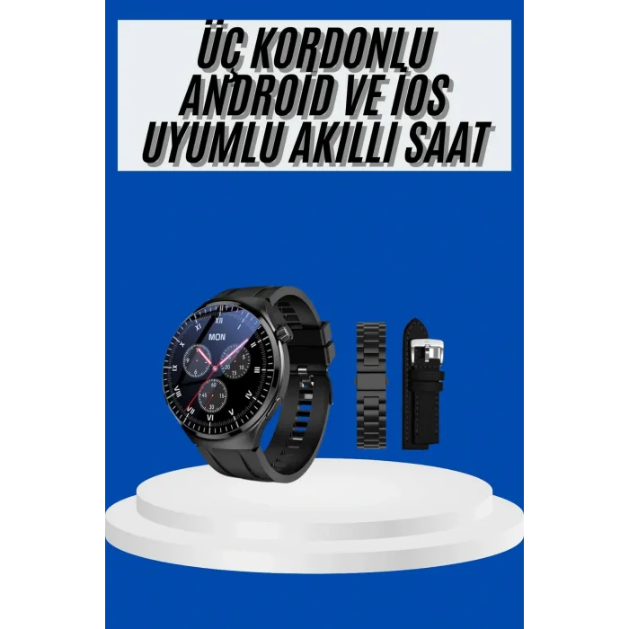 Amoled Ekran Akıllı Saat Üç Kordonlu İOS Android Uyumlu