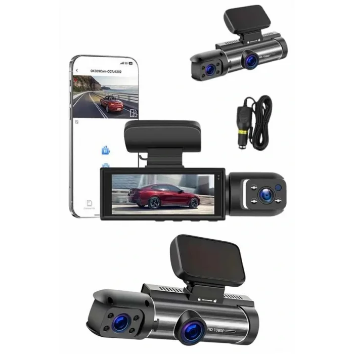 Araç Kamerası Black Box Çift Kameralı Ekranlı Full HD Sürüş Kamerası