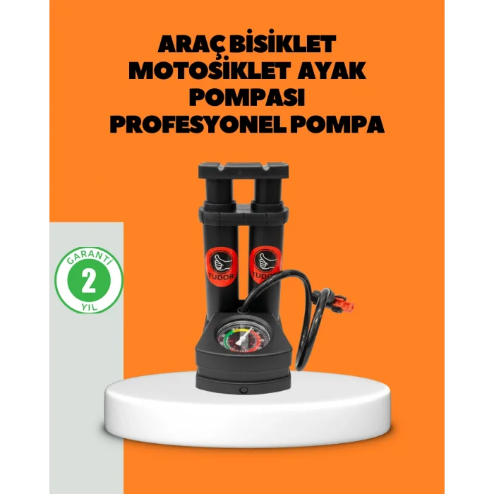 Ayaklı Bisiklet Pompası Basınç Göstergeli Çok Amaçlı