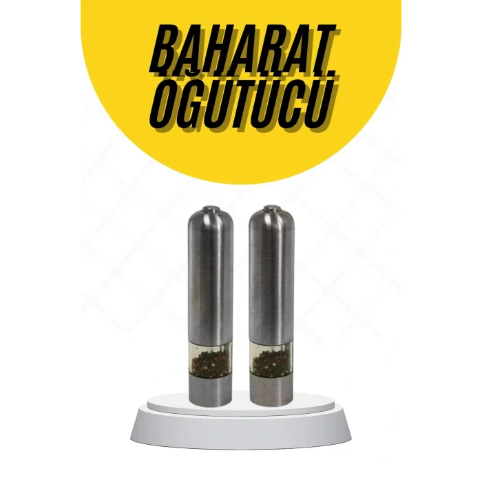 Baharat Öğütücü Paslanmaz Ayarlanabilir Otomatik Pilli Işıklı Tuz & Karabiber