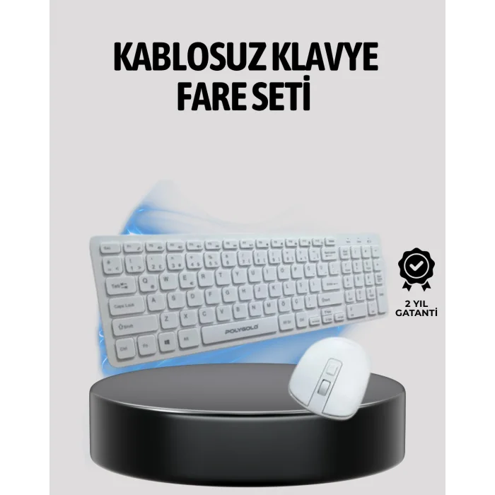 Beyaz Kablosuz Klavye Fare Seti Kablosuz Fare USB Alıcı PC Uyumlu