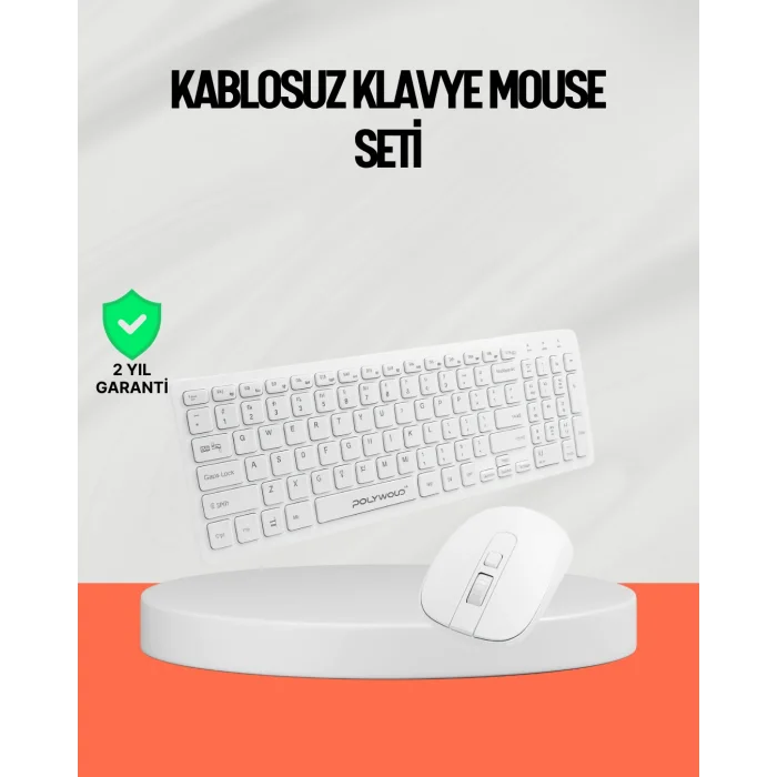 Beyaz Kablosuz Klavye Fare Seti Kablosuz Fare USB Alıcı PC Uyumlu