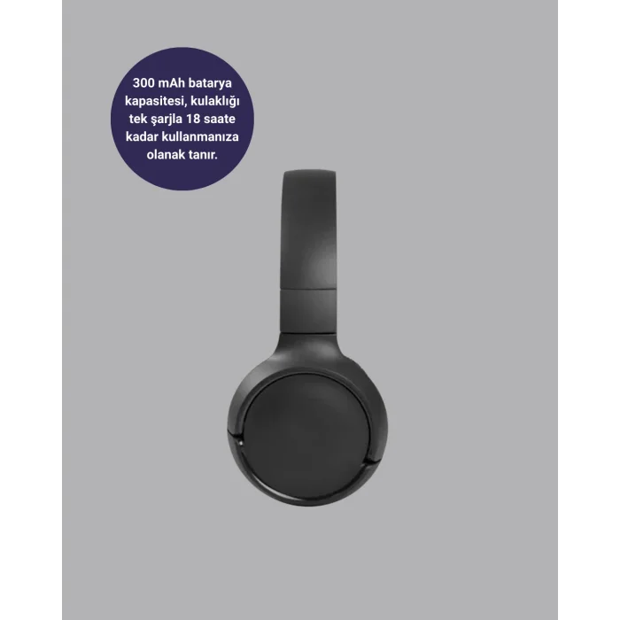 Bluetooth 5.0 Siyah Kablosuz Kulaklık 18 Saat Batarya Katlanabilir Tasarım