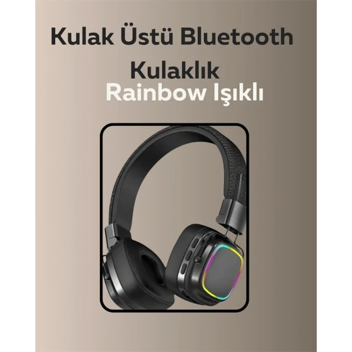 Bluetooth 5.3 Rainbow Işıklı Kulak Üstü Kablosuz Kulaklık