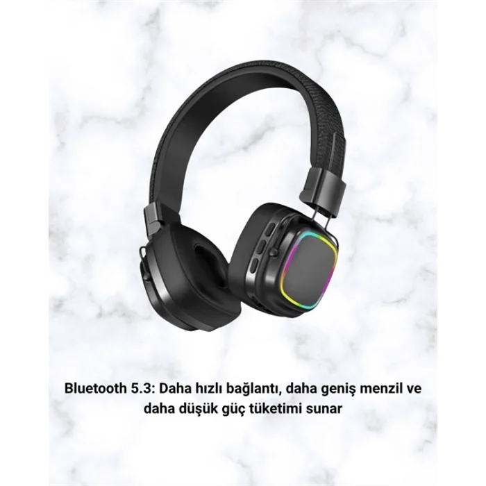 Bluetooth 5.3 Rainbow Işıklı Kulak Üstü Kablosuz Kulaklık