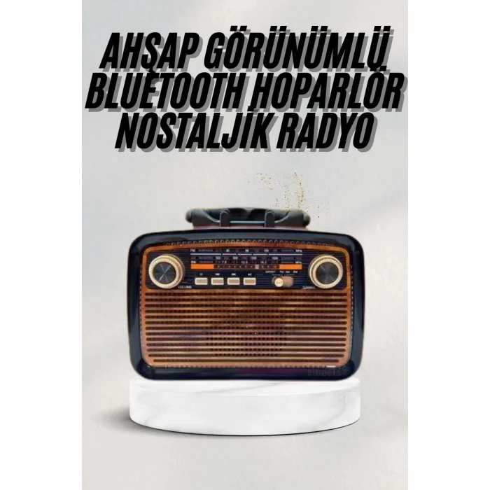 Bluetooth Hoparlör Ahşap Renk Vintage Işıklı Nostaljik Radyo Fm Ahşap Görünümlü