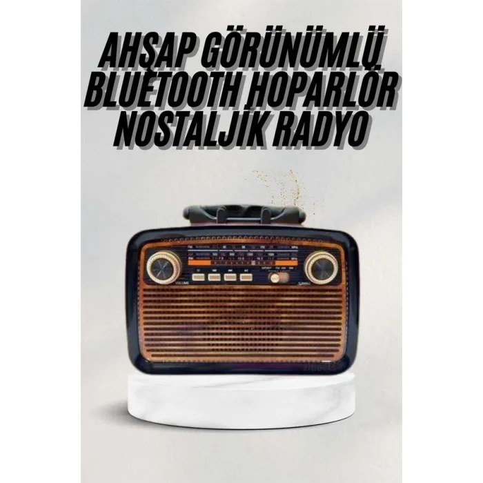 Bluetooth Hoparlör Ahşap Renk Vintage Işıklı Nostaljik Radyo Fm Ahşap Görünümlü