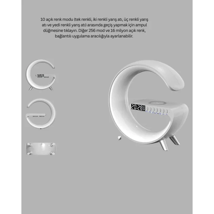 Bluetooth Hoparlörlü RGB Atmosfer Lambası Kablosuz Şarj ve Saat Özellikli