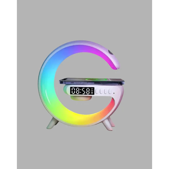 Bluetooth Hoparlörlü RGB Atmosfer Lambası Kablosuz Şarj ve Saat Özellikli