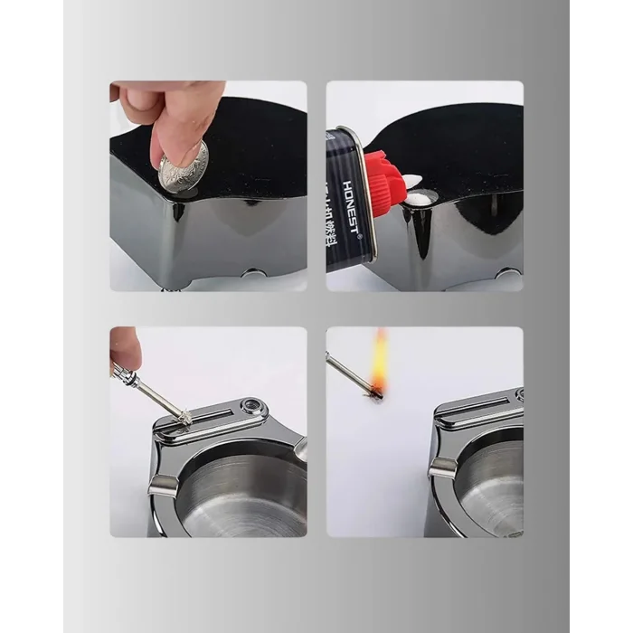 Çakmaklı Küllük Paslanmaz Metal Yuvarlak Tasarım