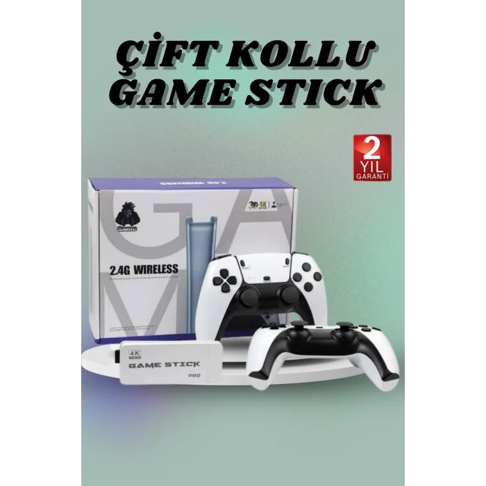 Çift Oyun Kollu 4K HD Ekran Nostaljik 20.000 Oyunlu Beyaz Game Stick
