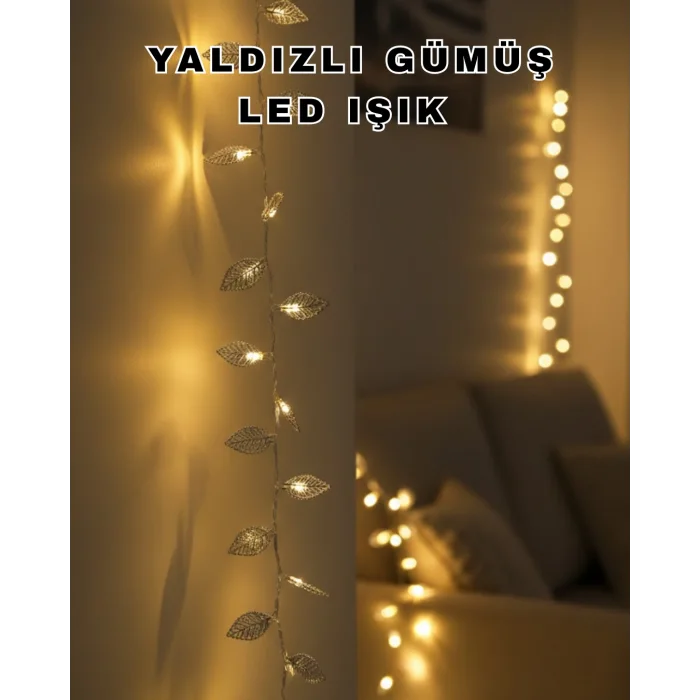 Dekoratif Gümüş Yaprak LED Aydınlatma Pilli Şık Ortam Işığı
