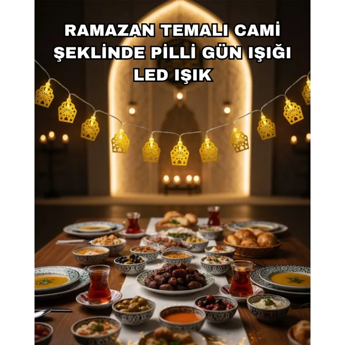 Dekoratif Ramazan LED Işık Pilli Cami Tasarımlı Zincir Aydınlatma
