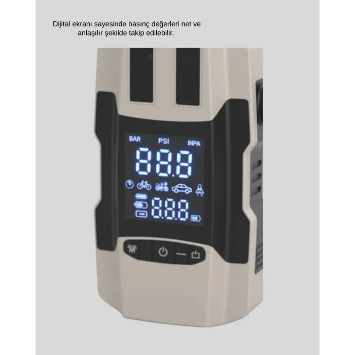 Dijital Ekranlı Araç Pompası Akü Takviye Powerbank 12.000 mAh