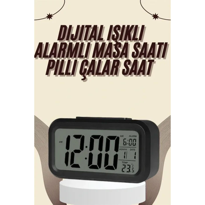 Dijital Masa Saati Termometreli Takvim Çalar Saat Led Ekran Pilli