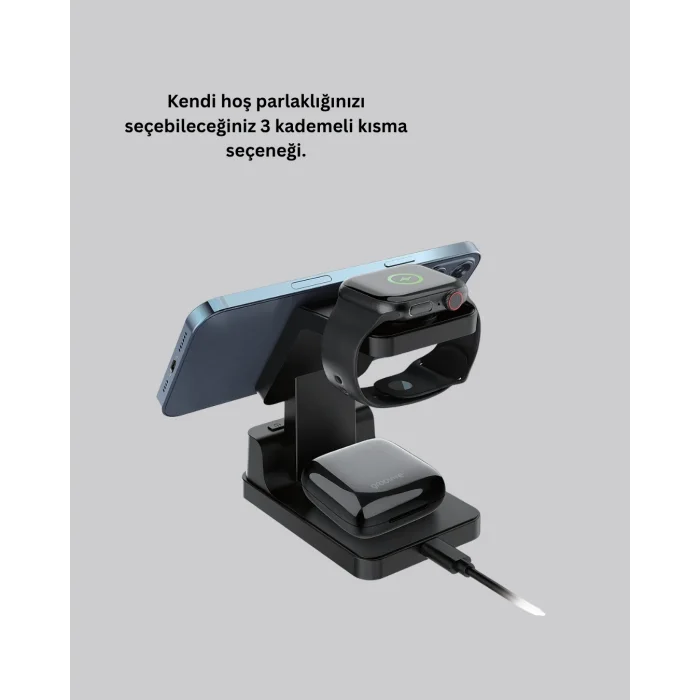 Dijital Saatli Kablosuz Şarj İstasyonu – 3’ü 1 Arada Apple Uyumlu Hızlı Şarj ve LED Ekran