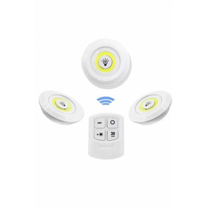 Dolap Işığı Mutfak Rafı Işığı Uzaktan Kumandalı 3 Lü Spot Led Lamba