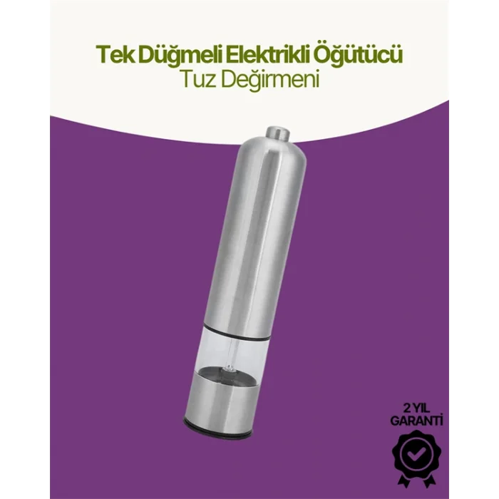Elektrikli Baharat Öğütücü Pilli Paslanmaz Çelik Otomatik Tuz Karabiber Değirmeni