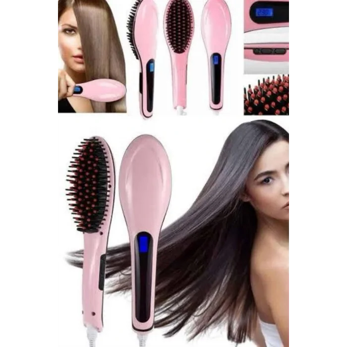 Elektrikli Saç Düzleştirici Tarak Saç Düzleştirici Fırça Sıkı Dişli Pembe