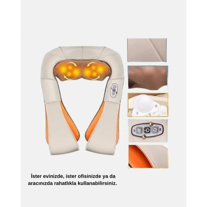 Ergonomik Ovmalı Masaj Aleti – Isıtmalı, Yoğurmalı, Boyun ve Bel Rahatlatıcı Masaj Makinesi