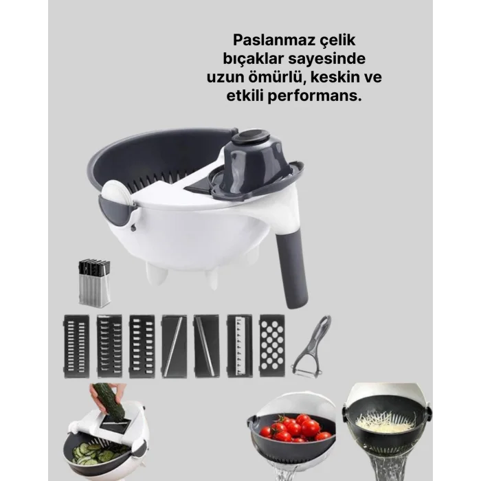 Ergonomik Sebze Rendeleyici ve Süzgeç Hazneli Dilimleyici