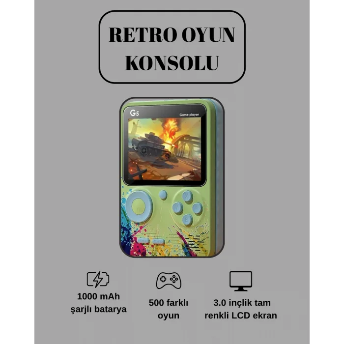 G5 Game Box Retro Mini Oyun Konsolu – 500 Dahili Oyun