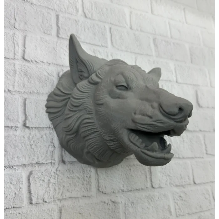 Gri Kurt Başı Figürü Duvar Tipi Dekoratif Heykel Hediyelik