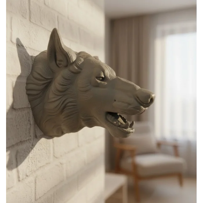 Gri Kurt Duvar Biblosu Güçlü Detaylı Dekoratif Tasarım 25x19 cm