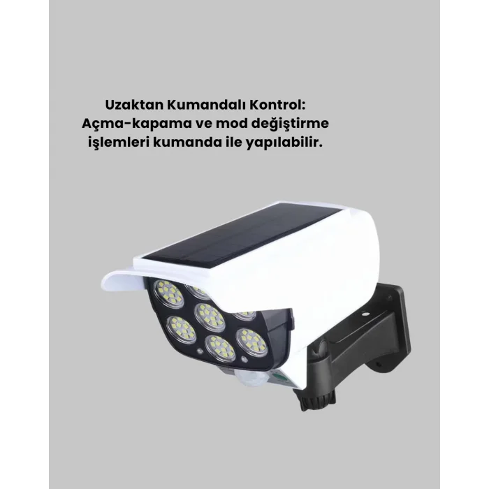 Güneş Enerjili Kamera Görünümlü Hareket Sensörlü LED Duvar Lambası Uzaktan Kumandalı