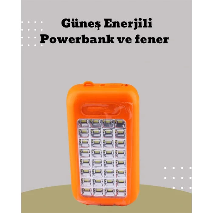 Güneş Paneli Destekli Powerbank ve LED Işıldak – 10000 mAh, Çift USB, Outdoor Kullanım İçin