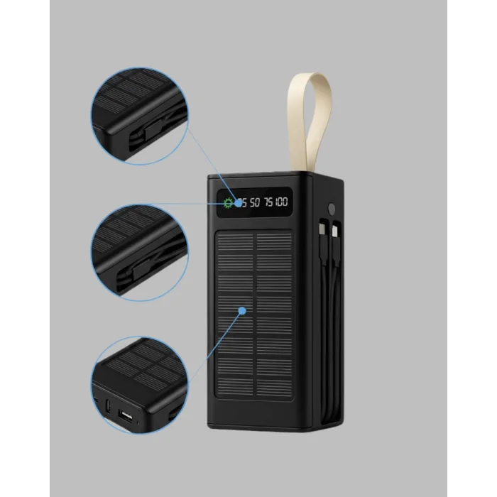 Güneş Panelli Powerbank LED Işıklı Taşınabilir Şarj Cihazı