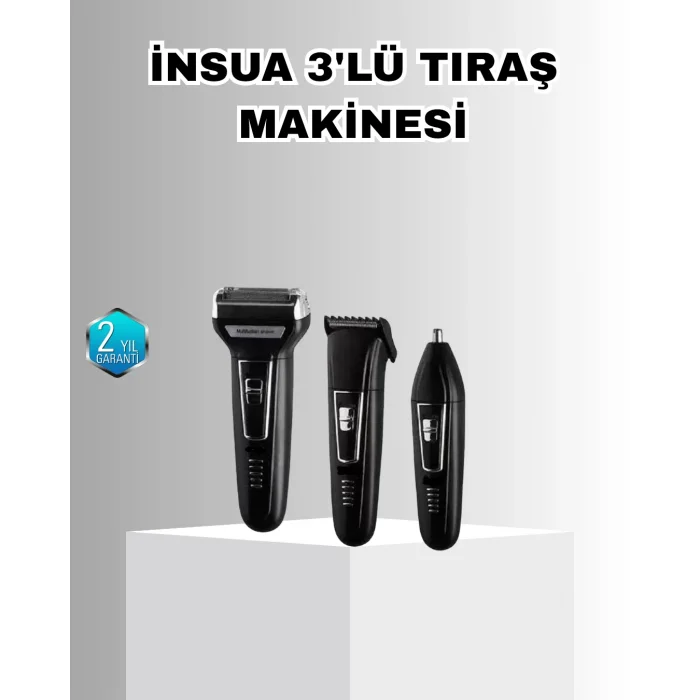 İnsua Erkek Bakım Seti – 3 Başlıklı Şarjlı Tıraş Makinesi, 60 Dakika Kablosuz Kullanım