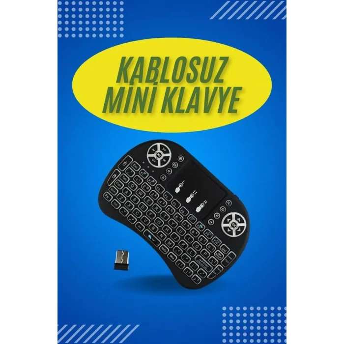 Işıklı Kablosuz Mini Klavye ve Dokunmatik Mouse Seti Türkçe Kablosuz
