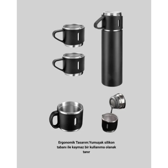 Isıyı Uzun Süre Koruyan 500 ml Termos Seti | Çelik Gövde, 2 Bardaklı, Hediye Kutulu