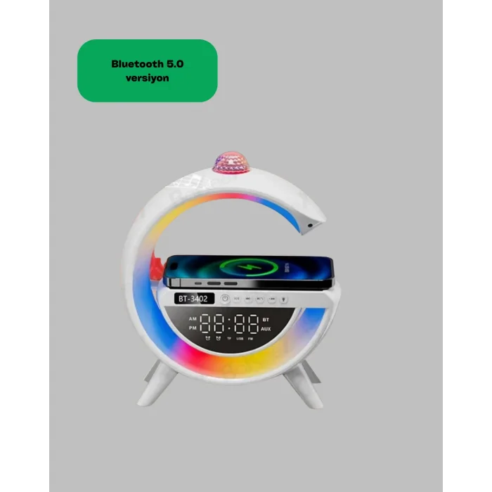 Kablosuz Şarjlı Dijital Saat RGB Işıklı Bluetooth Hoparlör Çok Fonksiyonlu