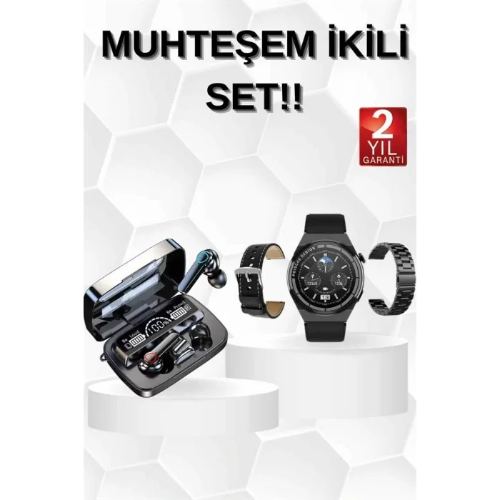 Kulak İçi Kablosuz Bluetooth Kulaklık ve NFC ve GPS Özellikli Akıllı Saat Alarm ve Titreşim