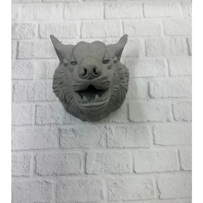 Kurt Başı Duvar Aksesuarı Gri Renk Asılabilir Hediyelik Figür