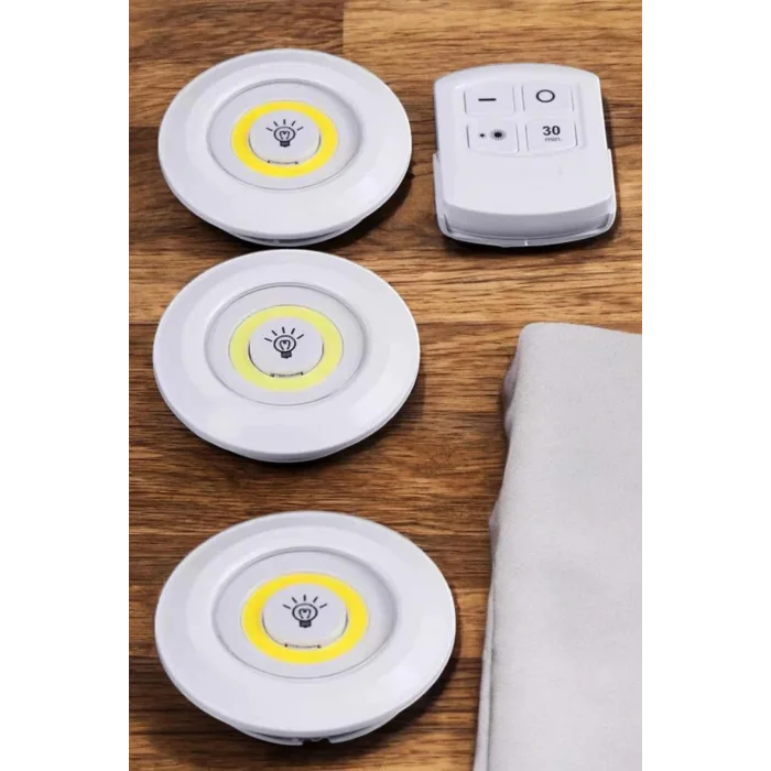 Led Lamba 3lü Uzaktan Kumandalı Yapışkanlı Beyaz Işık