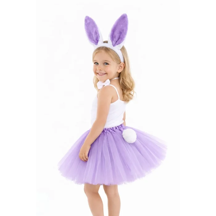 Lila Tavşan Kostüm Seti Kız Çocuk – Tütü Etek, Taç, Papyon, Ponpon