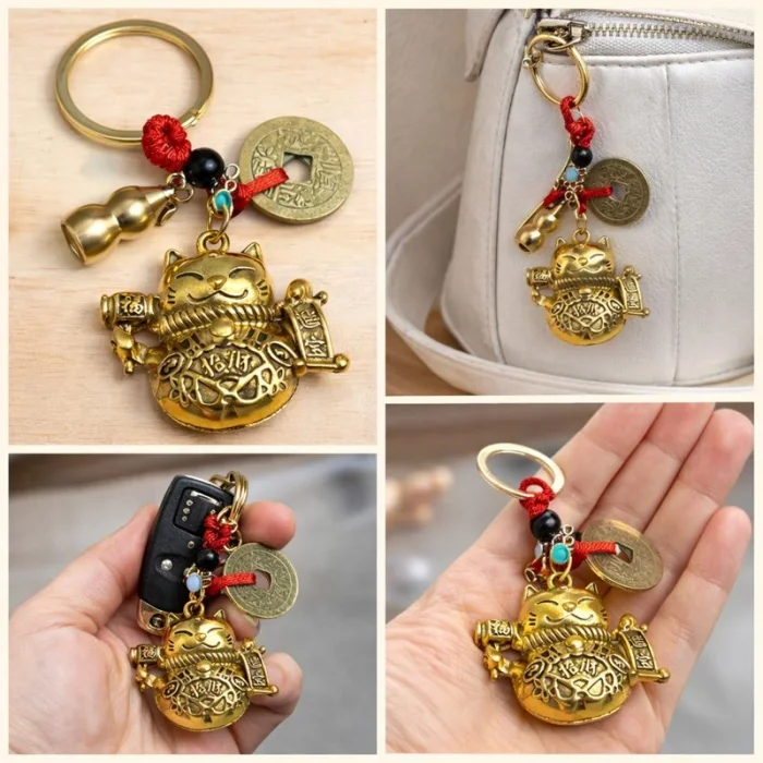 Metal Şans Ve Bereket Kedisi Anahtarlık Model 1
