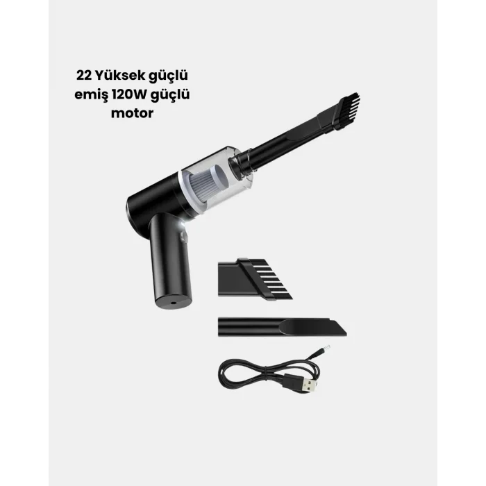 Mini Şarjlı Araç Süpürgesi – 120W Güçlü Motor, 5500PA Vakum Emiş, Yıkanabilir Filtre