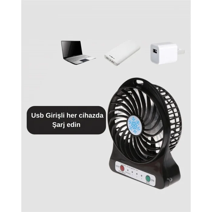 Mini USB Fan – Şarj Edilebilir, Işıklı, 3 Kademe, Taşınabilir Masaüstü Vantilatör