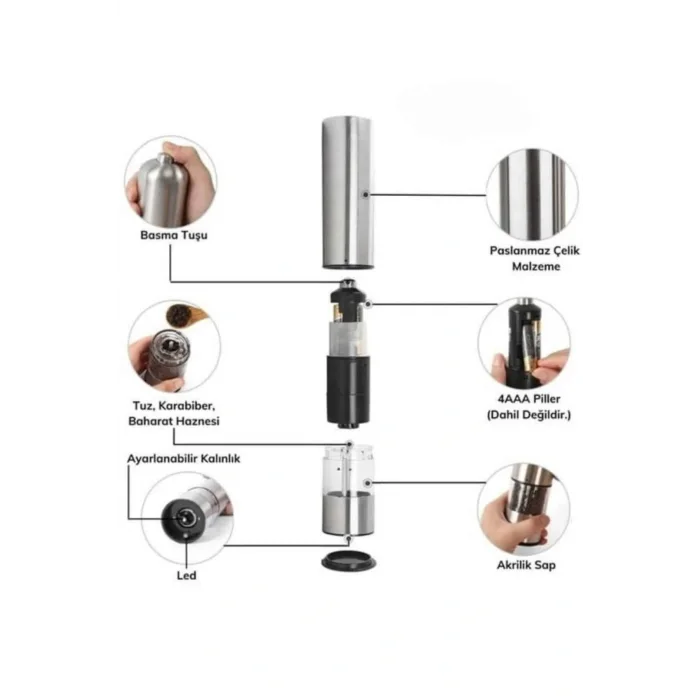 Otomatik Tuz ve Karabiber Öğütücü Baharat Öğütücü Tuz Karabiber Değirmeni